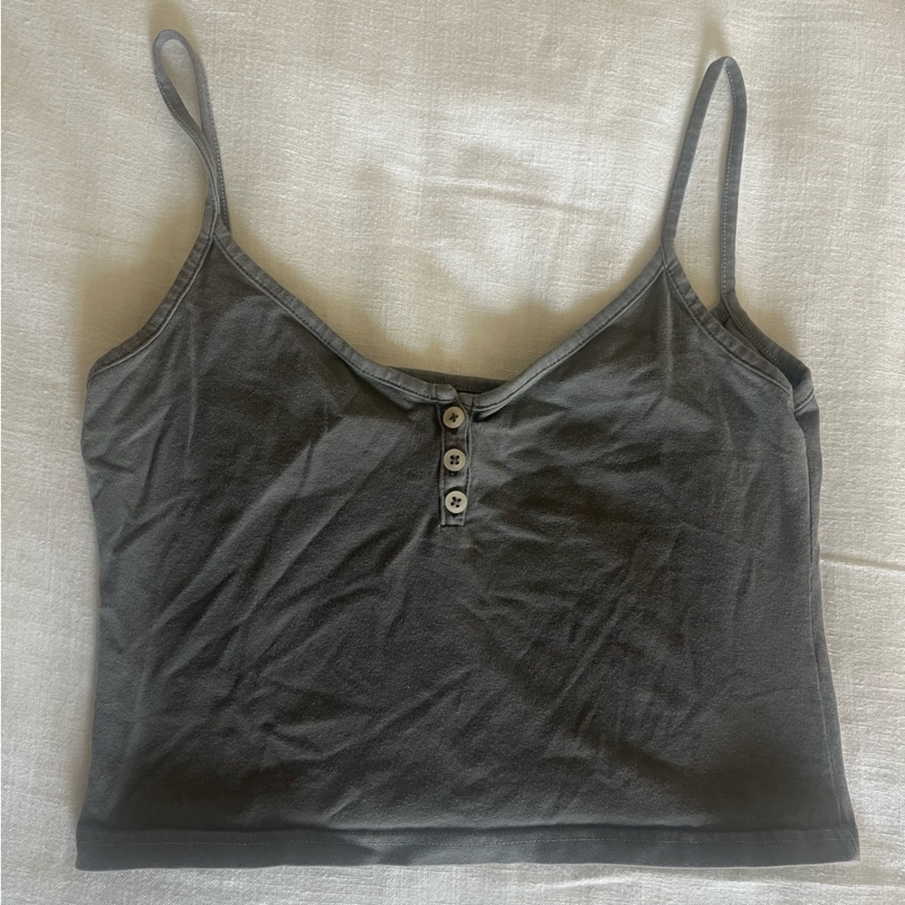 Brandy Melville Gray Buttoned Tank Top